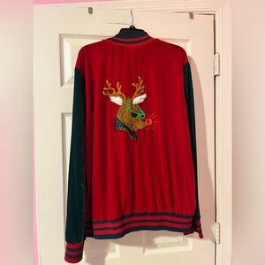 Holiday Time Men's Rudolf The Rednose Reindeer Merry Christmas Zip Up Jacket